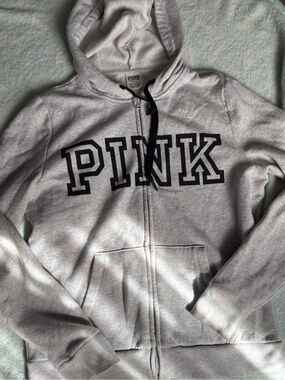 PINK Victoria's Secret women’s medium ' Gray Zip-Up Hoodie Jacket
